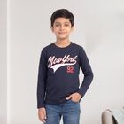 Boys Navy Blue Crew Neck Regular T-Shirt, नेवी ब्लू, small