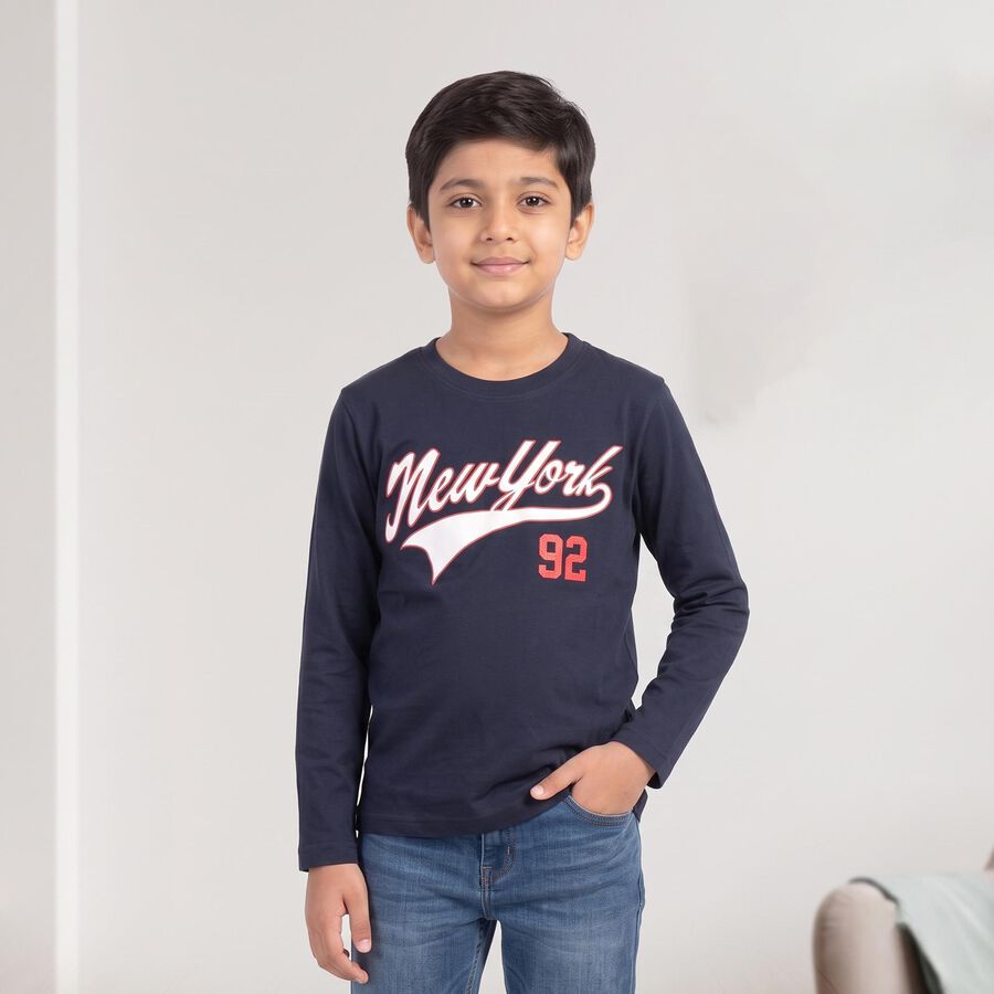 Boys Navy Blue Crew Neck Regular T-Shirt, नेवी ब्लू, large