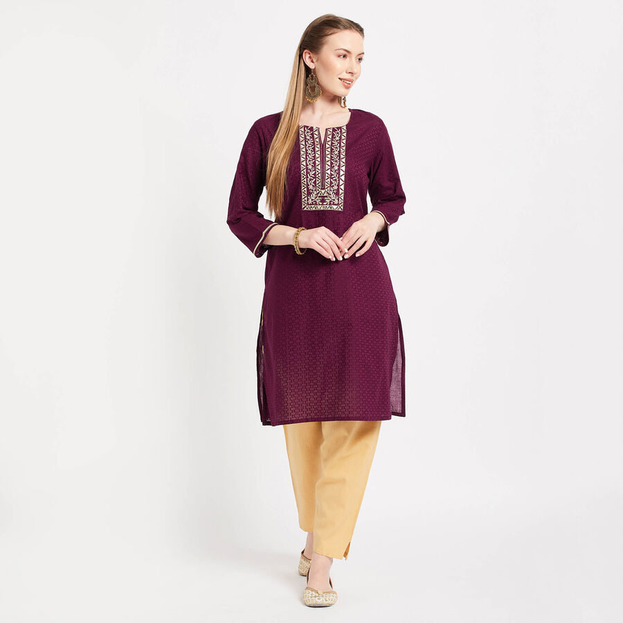 Women Cotton Kurta, वाइन, large image number null