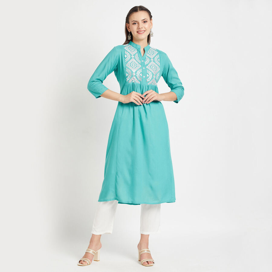 3/4Th Sleeves Straight Kurta, Light Blue, large image number null