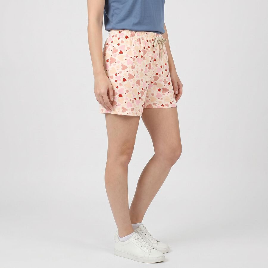 Women's White Regular Fit Heart Print Shorts, White, large