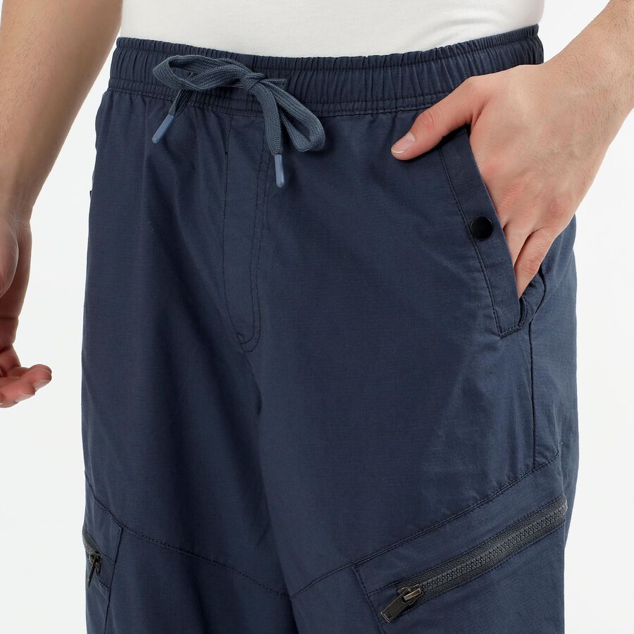 Men's Navy Blue Slim Fit Cargo Trousers, मध्यम नीला, large image number null