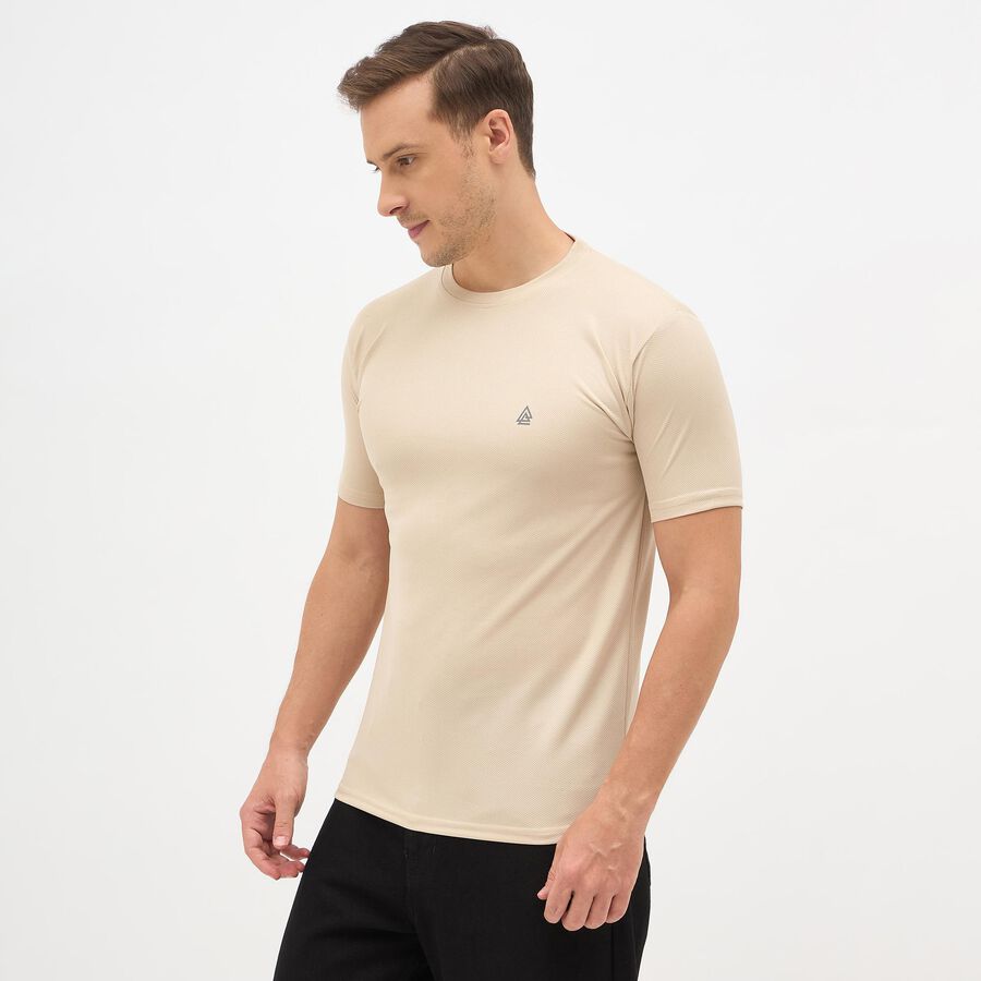 Men's Light Beige Crew Neck Slim Fit T-Shirt, गहरा पीला, large image number null
