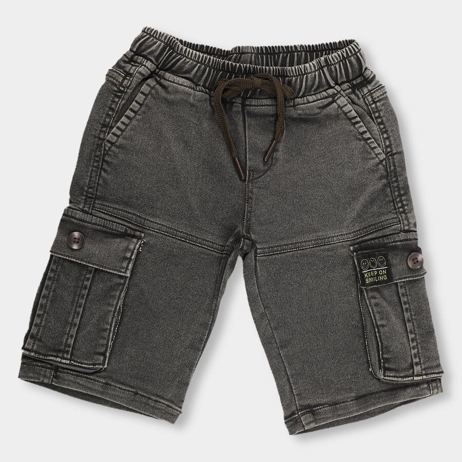 Boys' Muted Charcoal Black Cargo Style Jamaican Shorts, ओलिव, large image number null