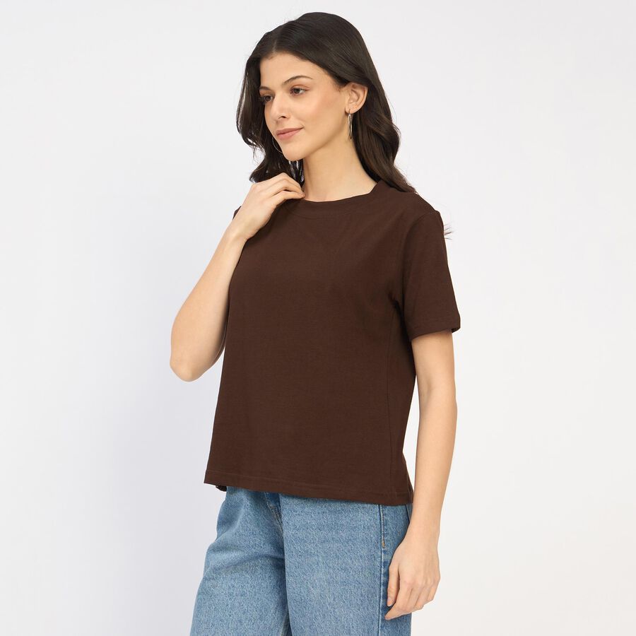 Ladies' 100% Cotton Round Neck T-Shirt, Brown, large