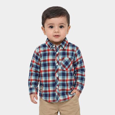 Boys' Navy Blue Cotton Long Sleeve Collar Shirt
