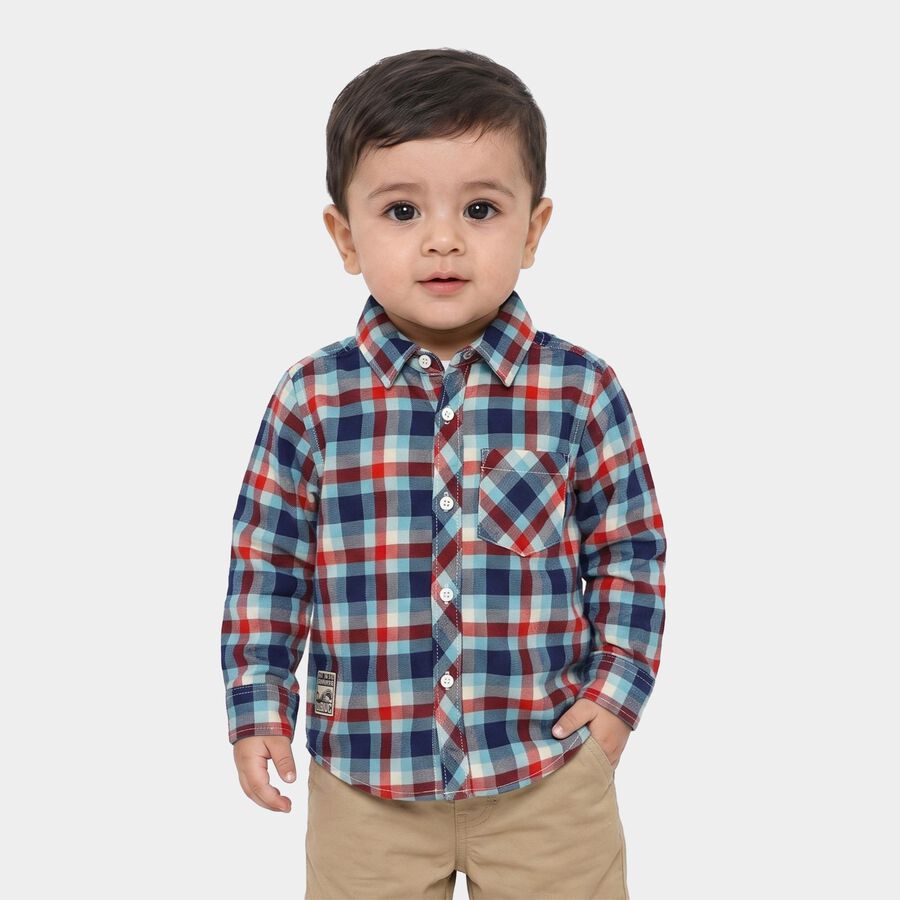 Boys' Navy Blue Cotton Long Sleeve Collar Shirt, Navy Blue, large