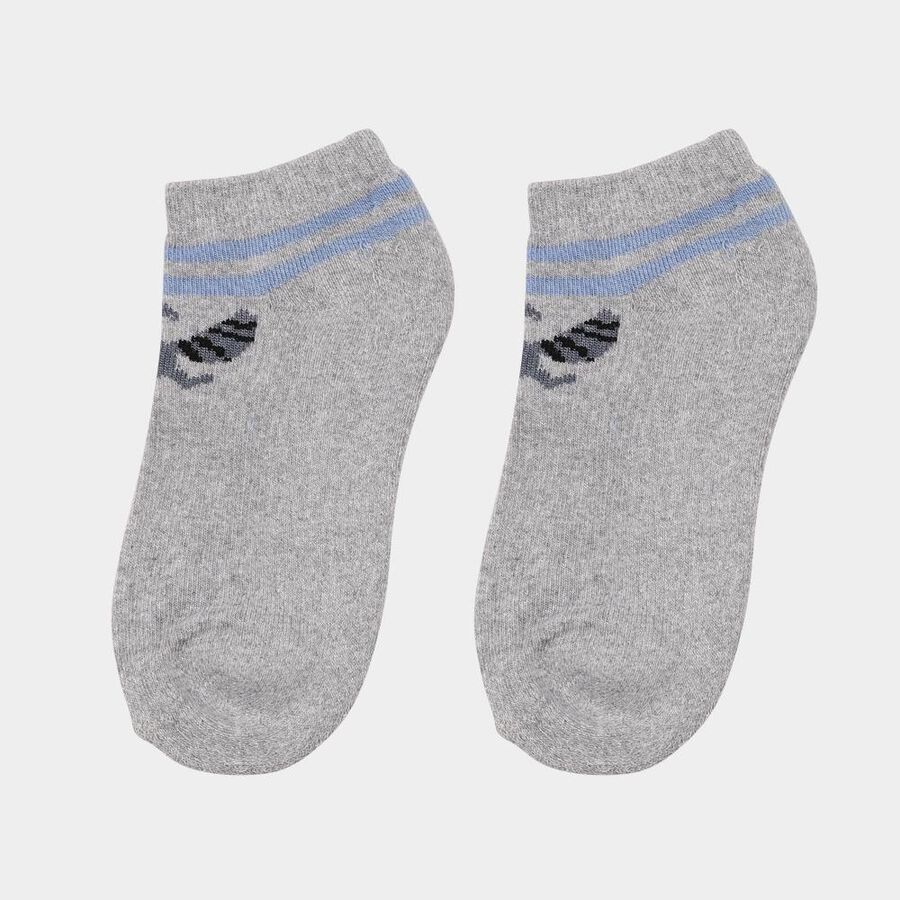 Boys' Light Grey and White Regular Fit Ankle-Length Socks Pack of 2, मिश्रित हल्का ग्रे, large image number null