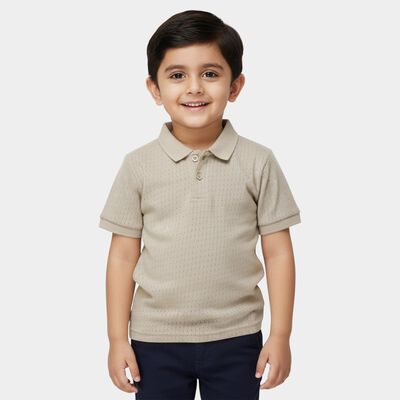 Boys Beige Polo Neck Casual T-Shirt