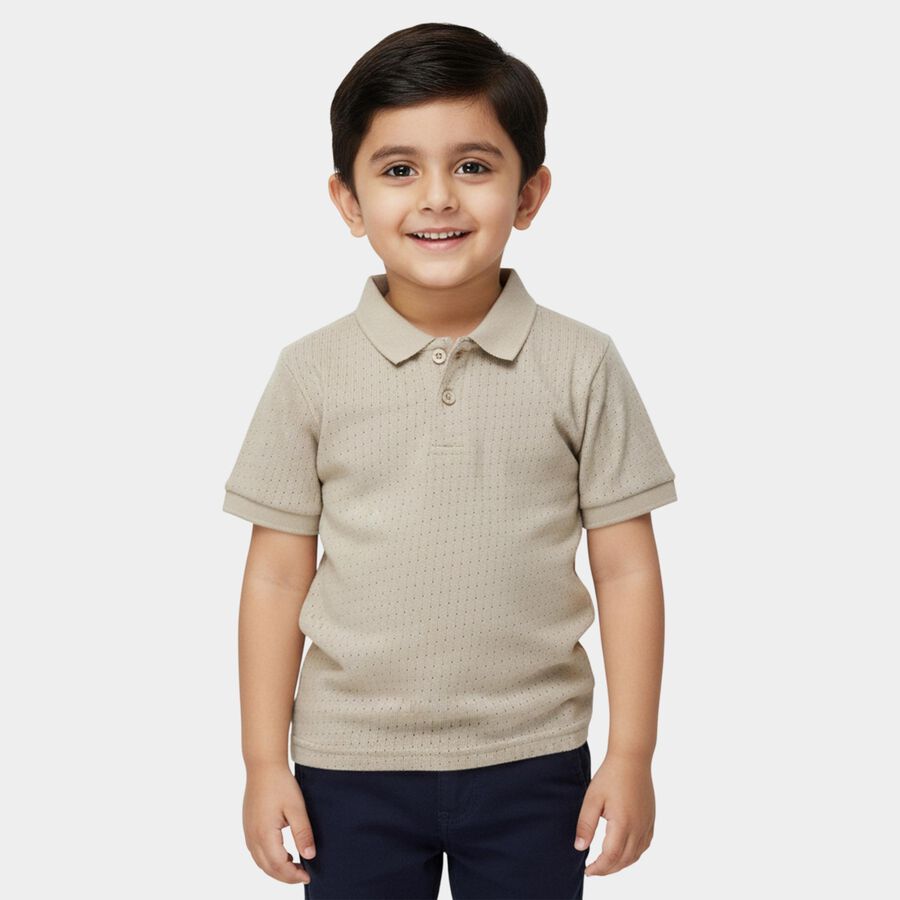 Boys Beige Polo Neck Casual T-Shirt, गहरा पीला, large