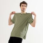 Men's Muted Olive Green Cotton Henley Neck Casual T-Shirt, Olive, small image number null
