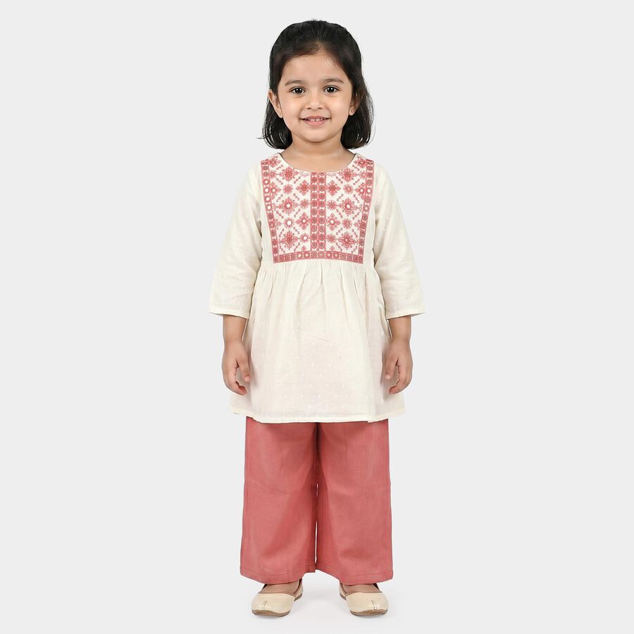 Girls Off White Round Neck Fusion Set Upper and Bottom Set, ऑफ व्हाइट, large