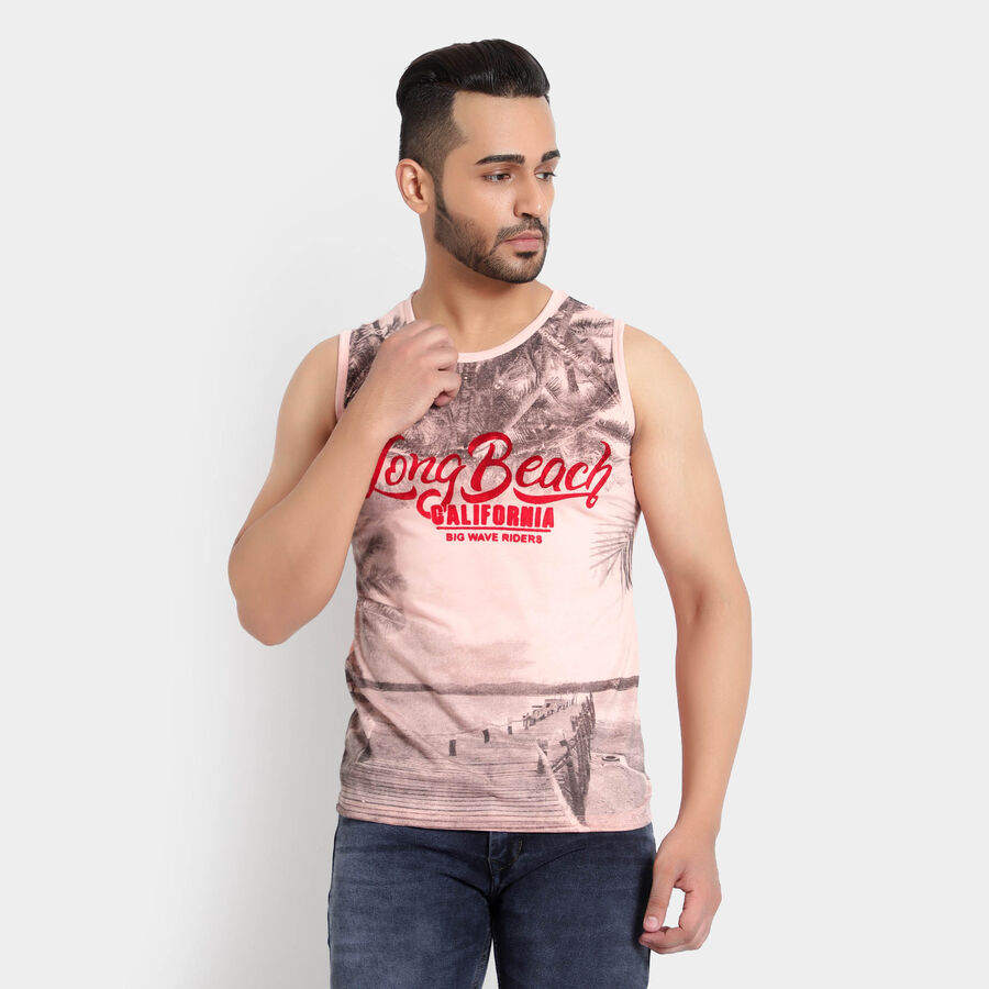 Printed Sleeveless T-Shirt, Peach, large image number null