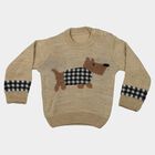 Infants Beige Crew Neck Printed Pullover, गहरा पीला, small