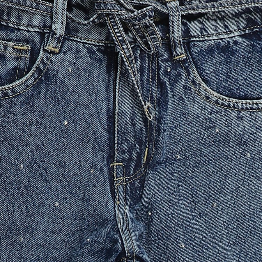 Girls' Dark Blue Regular Fit Heart Patch Jeans, Mid Blue, large