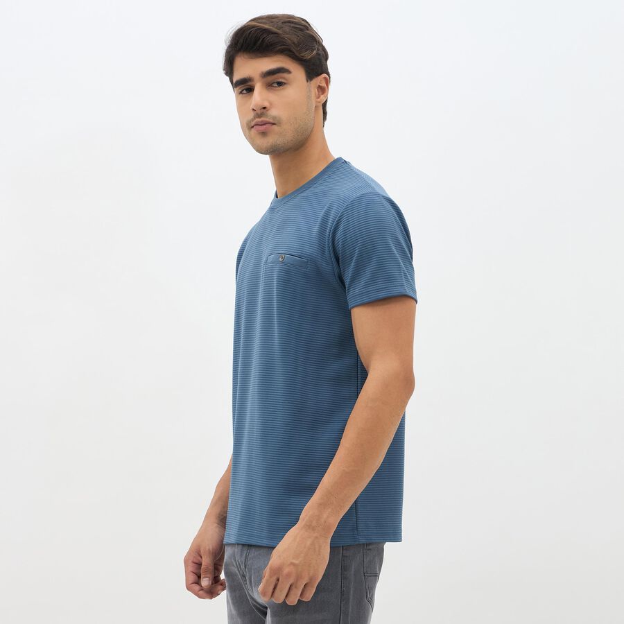 Men's Midnight Blue Round Neck Casual T-Shirt, Mid Blue, large image number null
