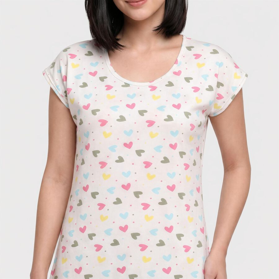 Women White Scoop Neck T-Shirt Style Nighty, White, large