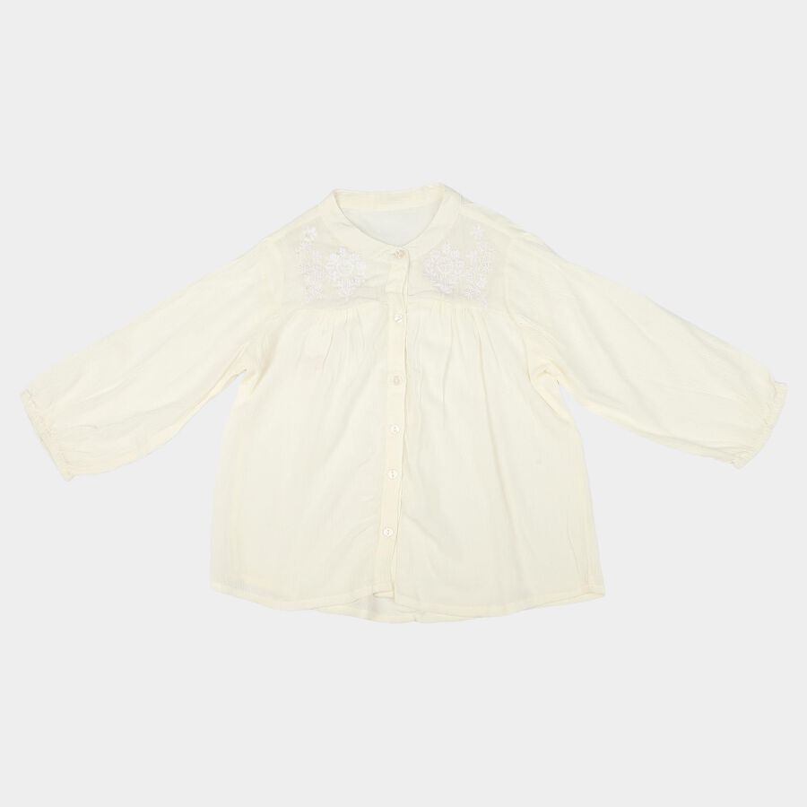 Girls' White Mandarin Neck Regular Blouse, सफ़ेद, large