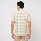 Men's Beige 100% Cotton Checked Regular Fit Casual Shirt, Beige, small