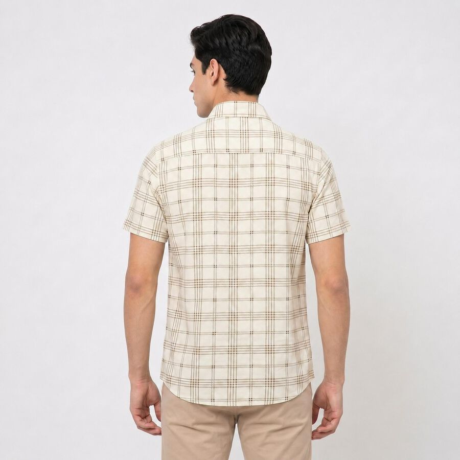 Men's Beige 100% Cotton Checked Regular Fit Casual Shirt, Beige, large