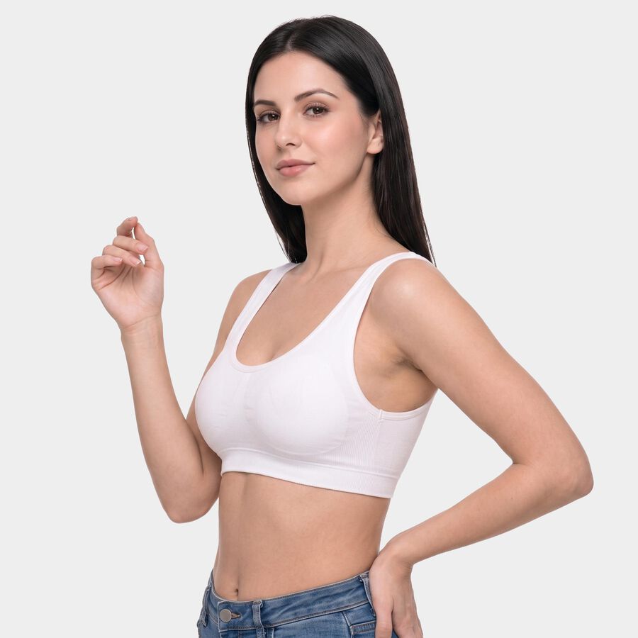 Women's White Scoop Neck Bralette Bra, White, large