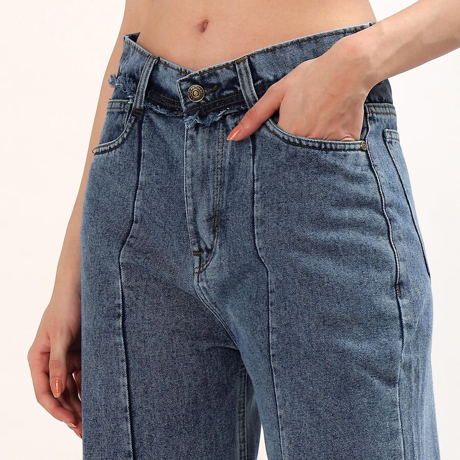 Women's Blue High-Rise Slim Fit Washed Jeans, Mid Blue, large