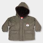 Infants Muted Olive Hooded Casual Jacket, ओलिव, small image number null