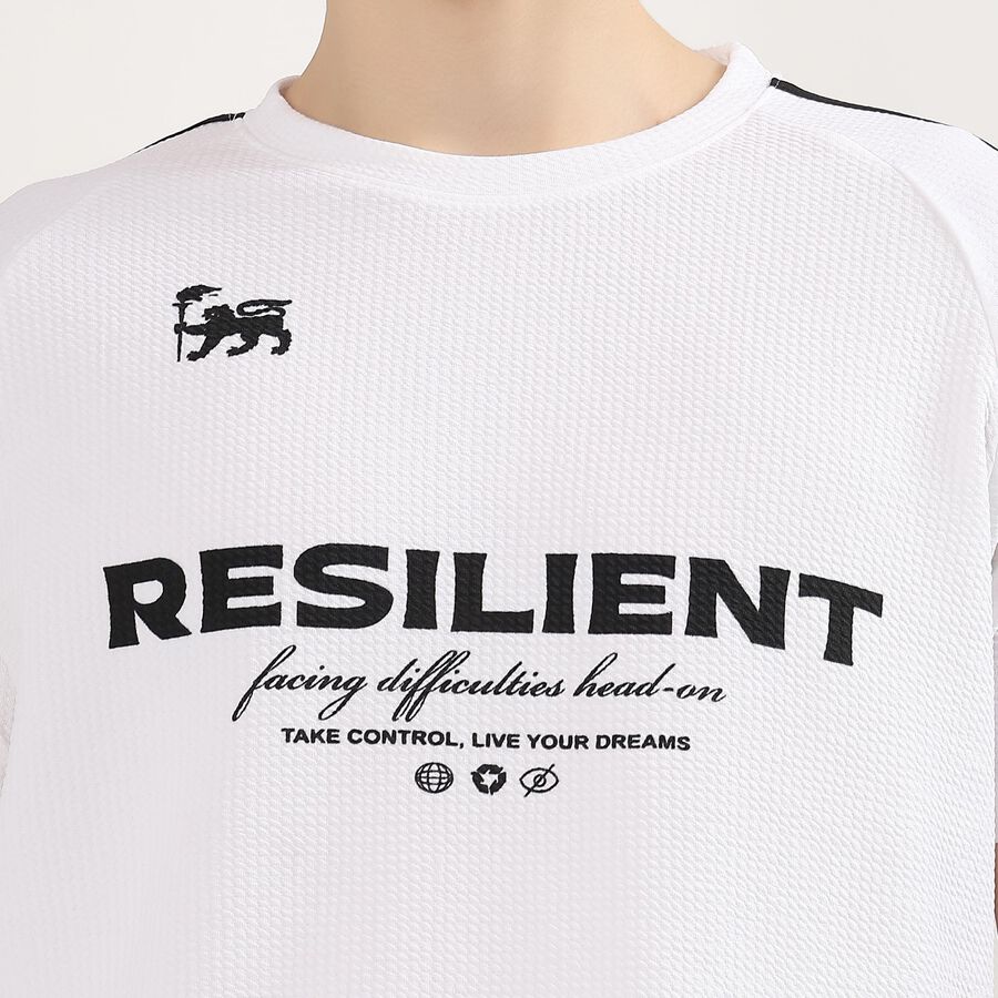 Men's White Crew Neck Graphic T-Shirt, सफ़ेद, large