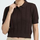 Women's Brown Cotton Top, भूरा, small