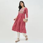 Women's Burgundy Round Neck Embroidered Kurta, Wine, small
