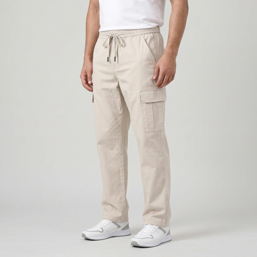 Men's Silver Slim Fit Cargo Trousers, सिल्वर, large