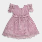 Girls' Shimmering Dusty Pink Pleated Party Wear Frock, Lilac, small image number null