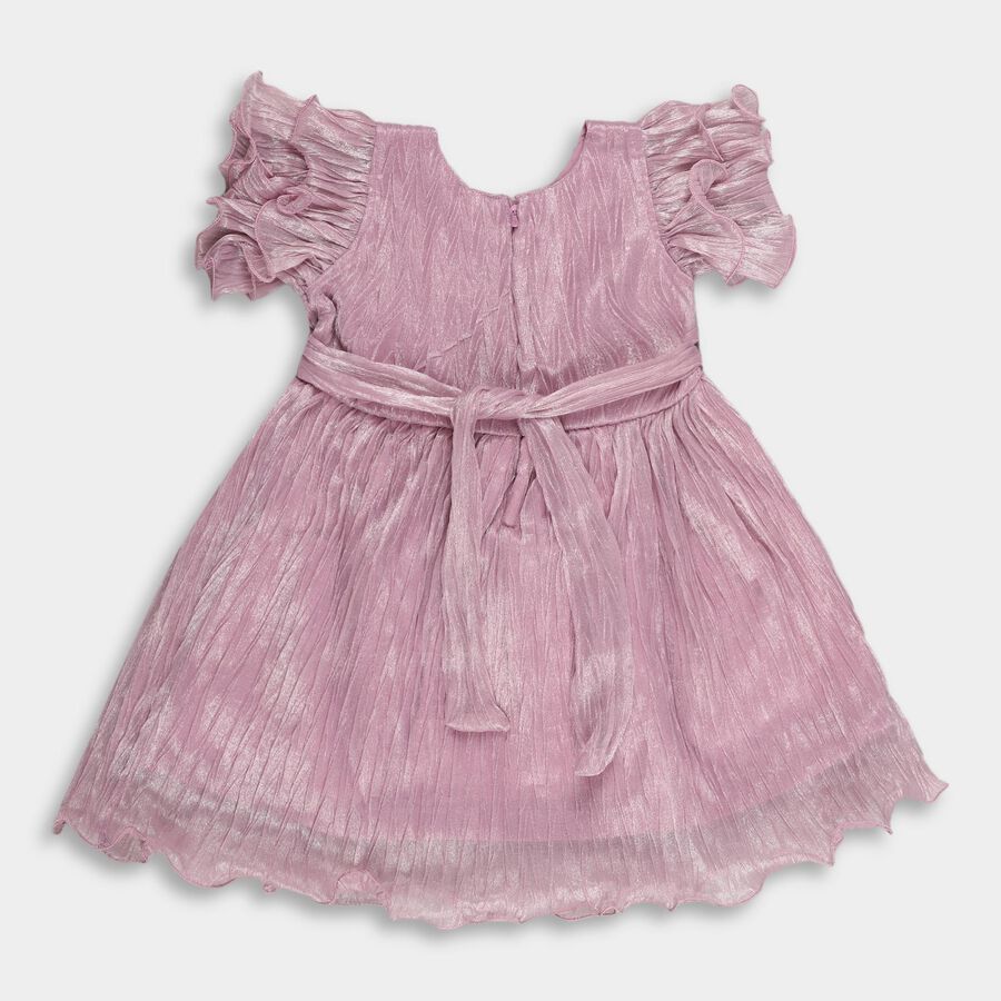 Girls' Shimmering Dusty Pink Pleated Party Wear Frock, Lilac, large image number null
