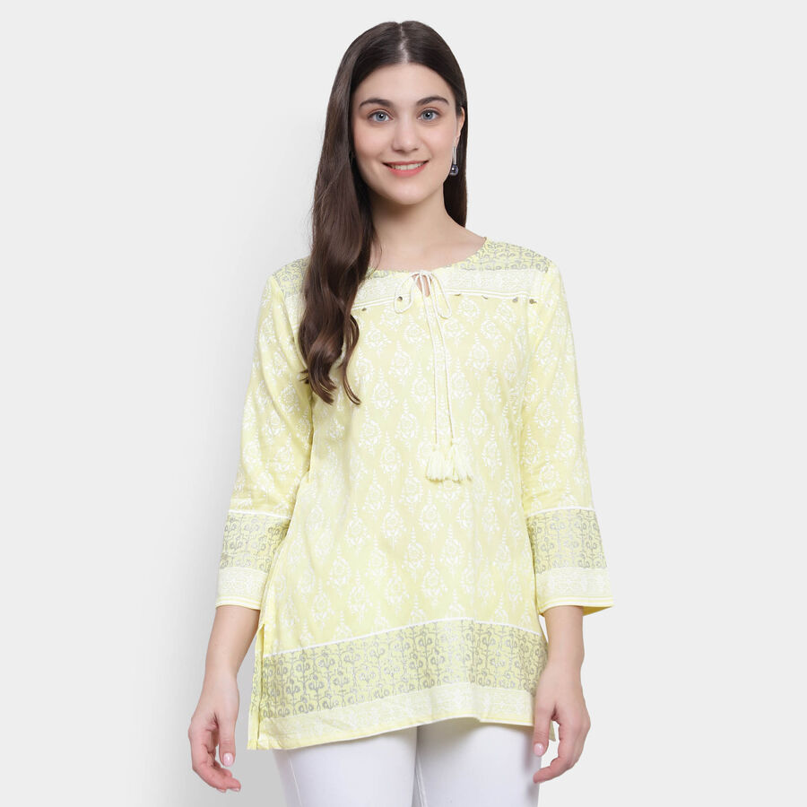 3/4th Sleeves Straight Kurti, पीला, large image number null