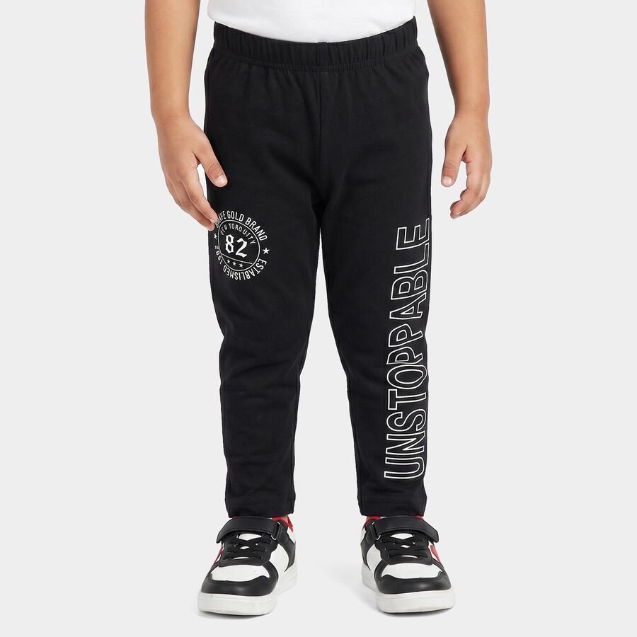Boys' Black Straight Fit Graphic Printed Pyjama, काला, large