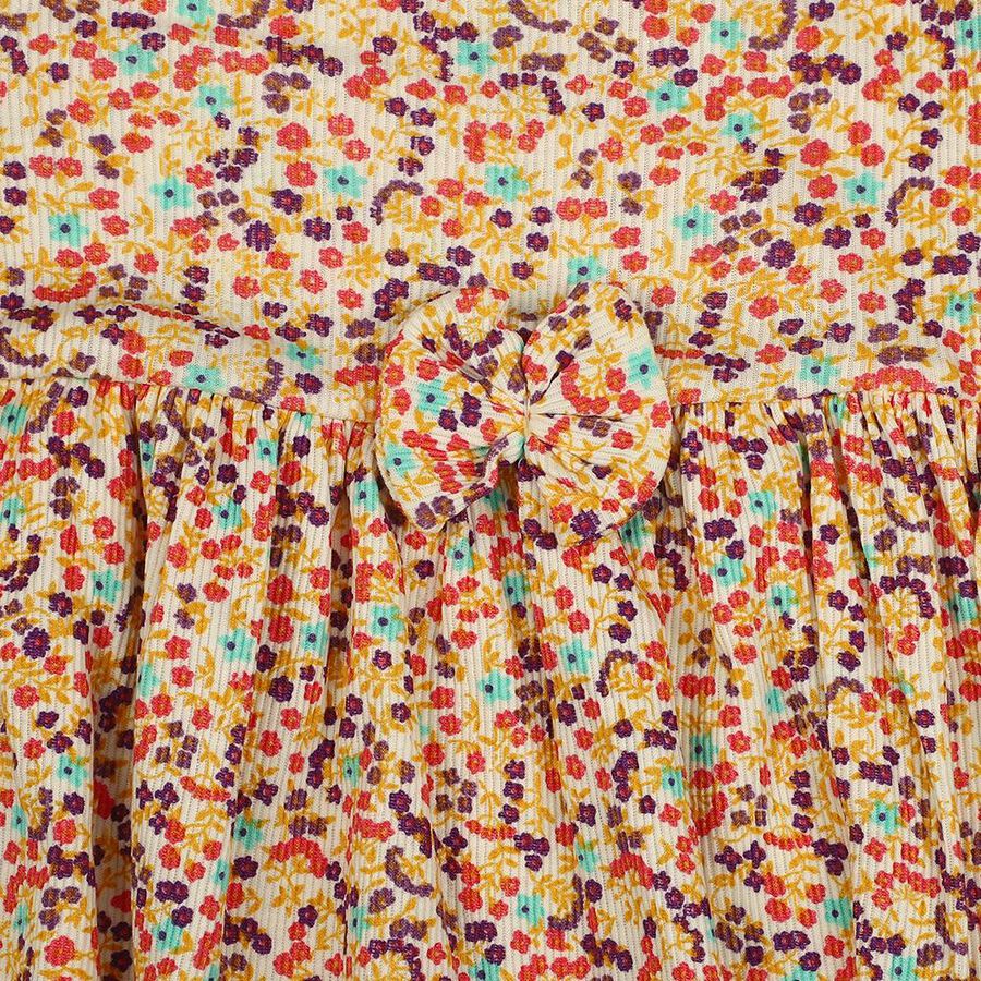 Infants' Cream Floral Printed Fit and Flare Frock, Off White, large