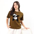Women's Olive Cotton Round Neck Graphic T-Shirt, ओलिव, small