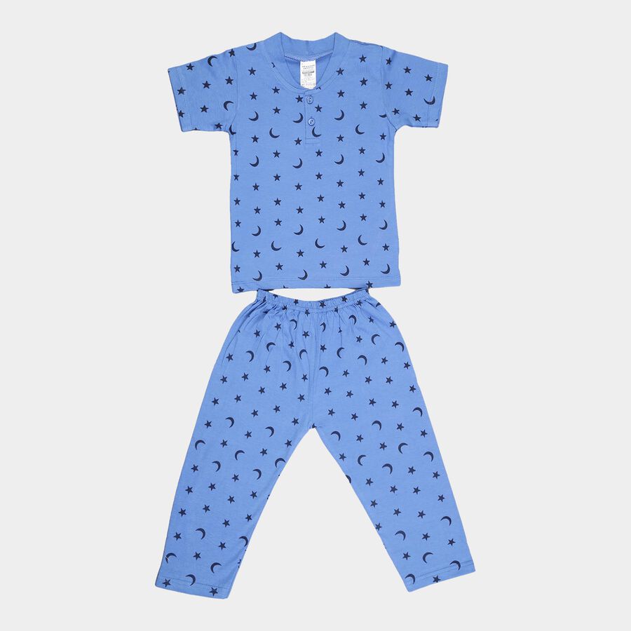 Infants Cotton Printed Night Suit, Royal Blue, large image number null