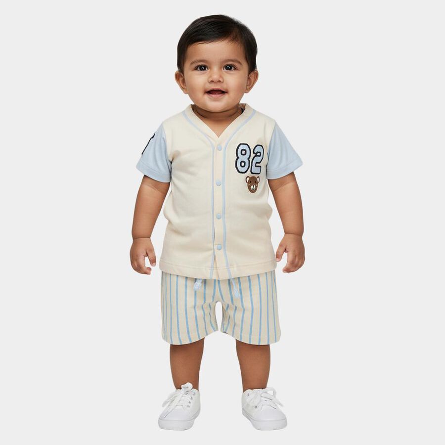 Infants' Beige Cotton V-Neck Embroidered Baba Suit, गहरा पीला, large