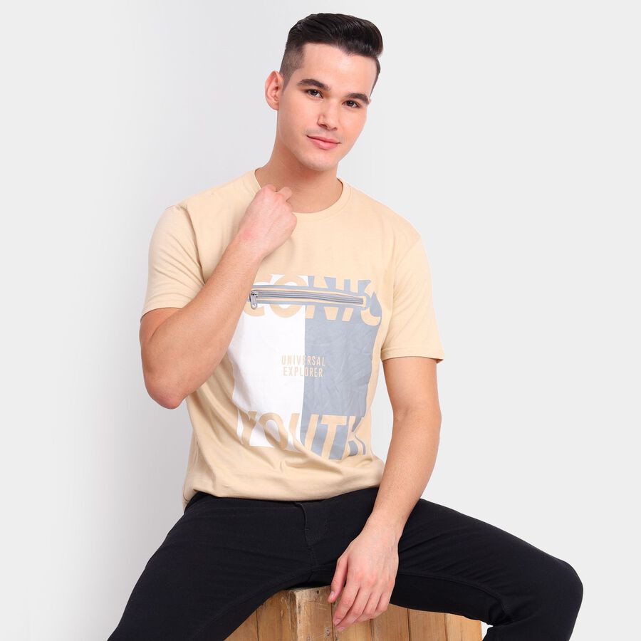 Men's 100% Cotton Round Neck Half Sleeves T-Shirt, गहरा पीला, large image number null