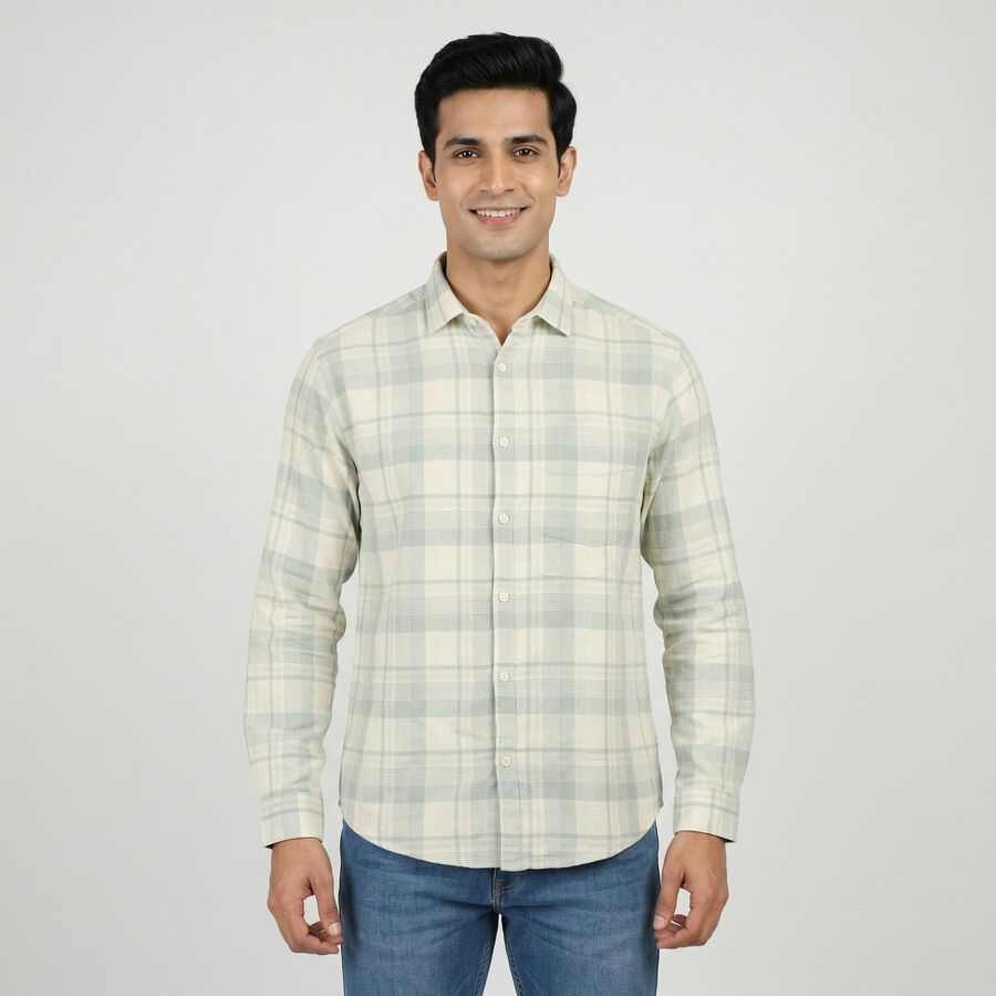 Men's Cream Cotton Casual Shirt, ऑफ व्हाइट, large
