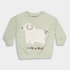 Infants Light Sage Green Crew Neck Graphic Sweatshirt, हल्का हरा, small image number null