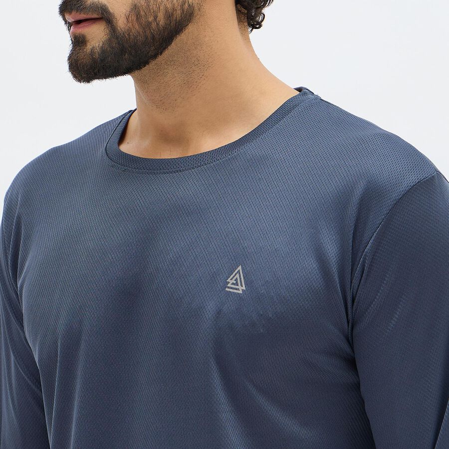Men's Midnight Blue Round Neck Casual T-Shirt, Mid Blue, large image number null