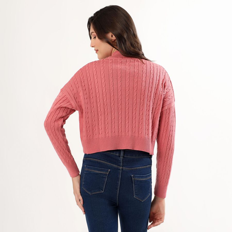 Women's Dusty Pink High Neck Cropped Pullover, गुलाबी, large image number null