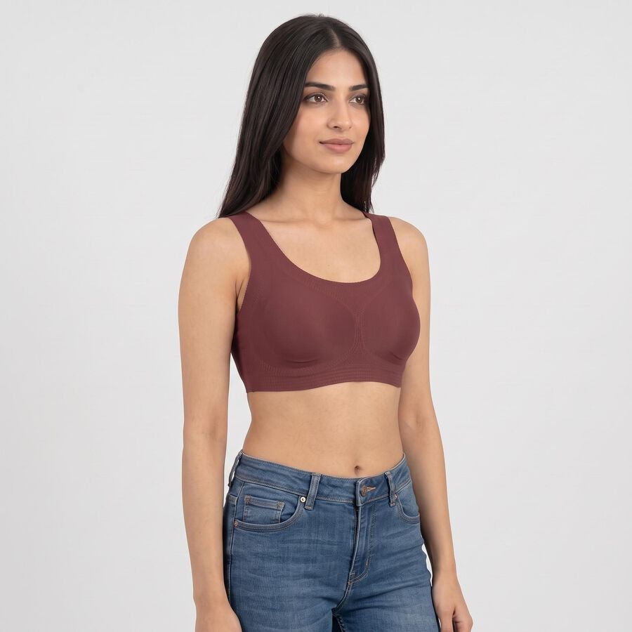Women's Wine Scoop Neck Sports Bra, Wine, large