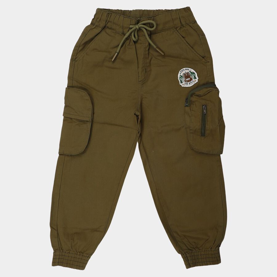 Boys' Olive Green Regular Fit Cargo Trousers, Olive, large