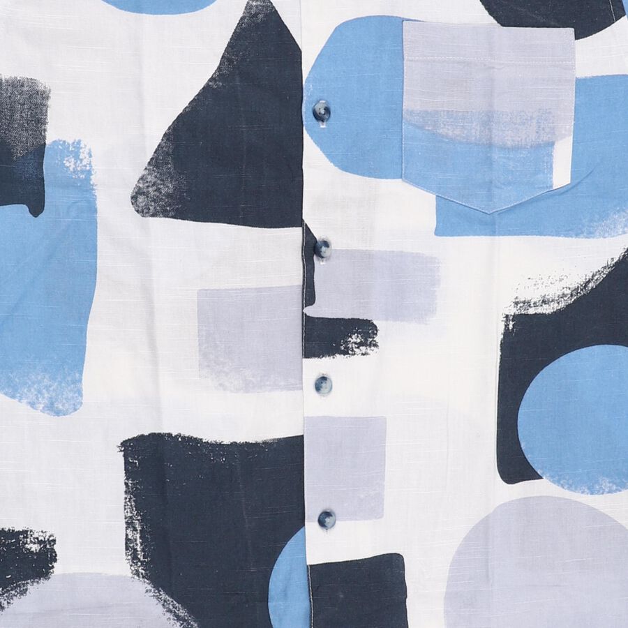 Boys' White Cotton Half Sleeve Cuban Collar Casual Shirt, White, large image number null