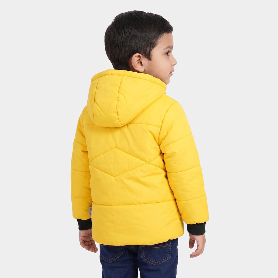 Boys Yellow Hooded Puffer Jacket, पीला, large