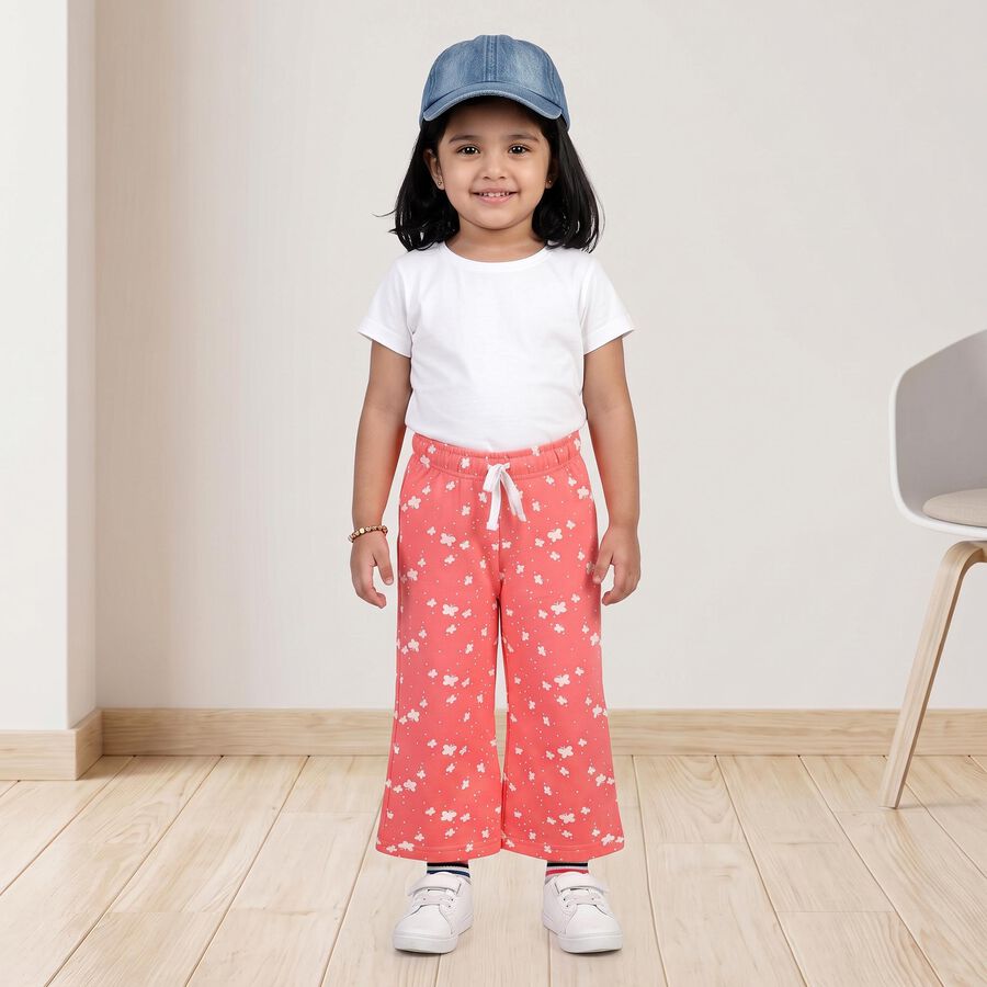 Girls' Coral Straight Fit Butterfly Printed Pyjama, मूँगा (कोरल), large