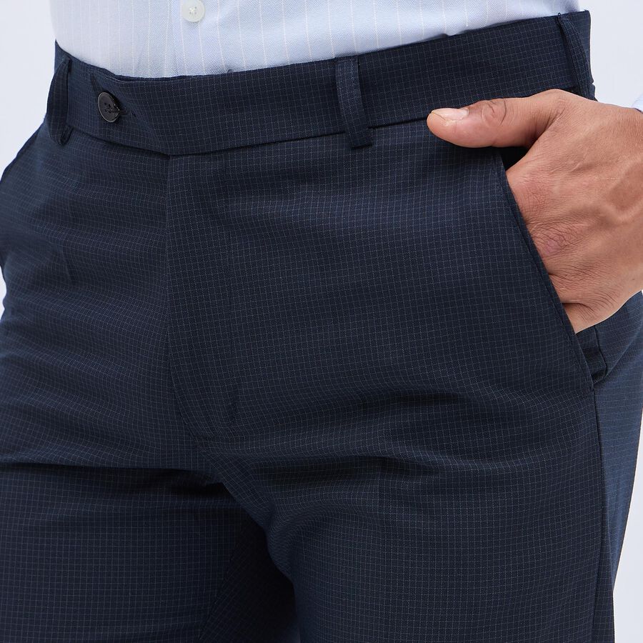 Men's Fixed Waist Slim Fit Formal Trousers , Navy Blue, large image number null